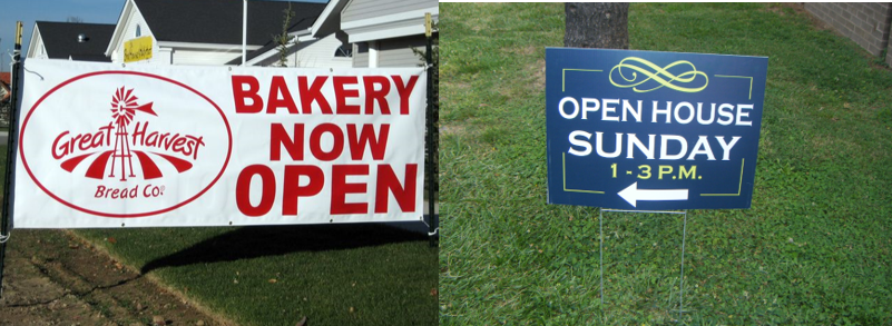 Now open banner and Open House Yard Sign